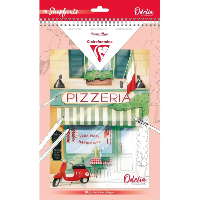 Clairefontaine 95745C ODELIA, Ausmalblock Mixed Media, 20 Blatt A4 250g, Spiralbindung, Schaufenster
