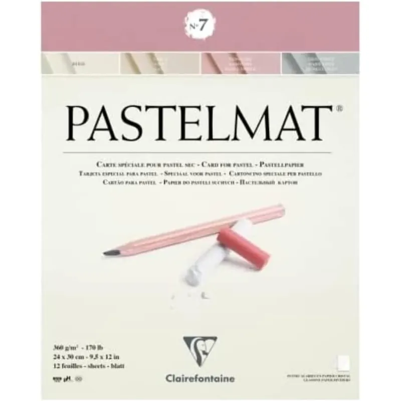Clairefontaine 96053C - Zeichenblock Pastelmat, kopfgeleimt, 12 Blatt 24x30 cm, 360g, 4 Farben sortiert, 1 Stück