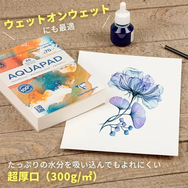 Clairefontaine 975720C - Aquarell Malblock Goldline, 70 Blatt, 300g Zeichenpapier, mittelfein gekörnt, DIN A5, 14,8x21 cm, 1 Stück