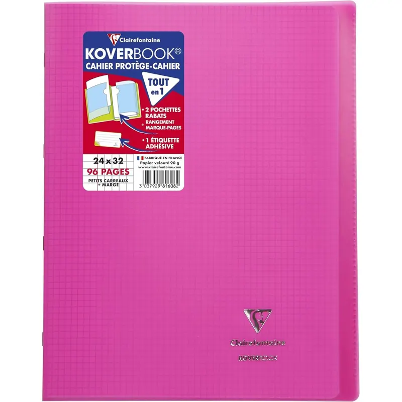 Clairefontaine 981608C - Heft / Notizbuch Koverbook, DIN A4+, 24x32 cm, 48 Blatt 90g,kariert 5/5 mit Rand, Einband aus transparentem Polypropylen, Rosa, 1 Stück