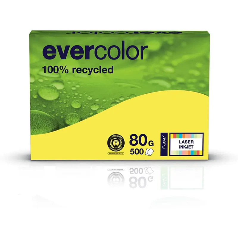 Clairefontaine farbiges Druckerpapier, Recycling-Papier Evercolor: 80 g/m², A4, 500 Blatt, gelb