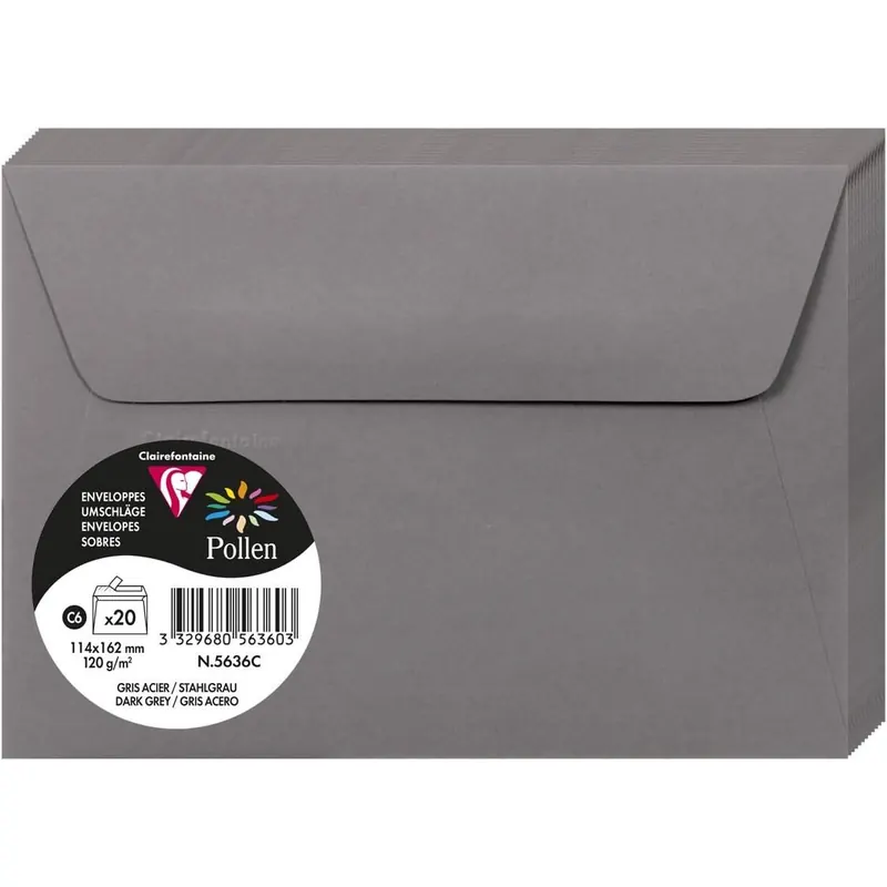 Clairefontaine Pollen Umschläge C6 Dunkelgrau 120g/m² 20 Stück