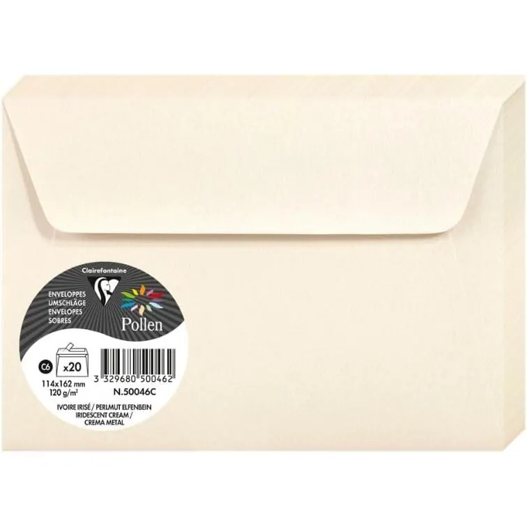 Clairefontaine Pollen Umschläge C6 Perlmutt-Elfenbein 120g/m² 20 Stück