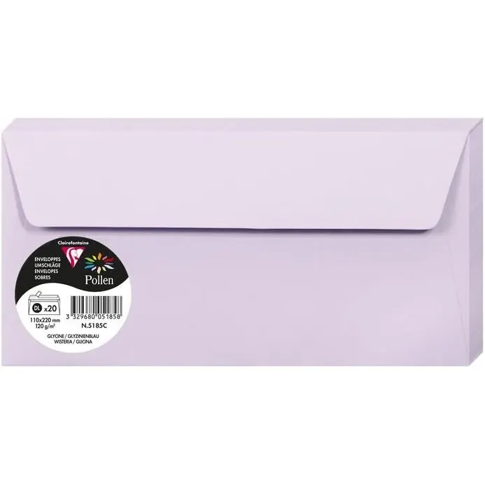 Clairefontaine Pollen Umschläge DIN-Lang Glyzinienblau 120g/m² 20 Stück