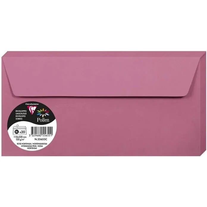 Clairefontaine Pollen Umschläge DIN-Lang Hortensienrosa 120g/m² 20 Stück