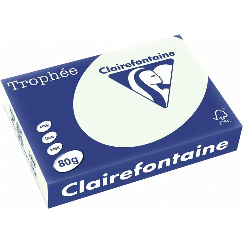 Clairefontaine Trophee 1974C - Ries Druckerpapier / Kopierpapier, Pastell Farben, DIN A4, 80g, 500 Blatt, Lindgrün