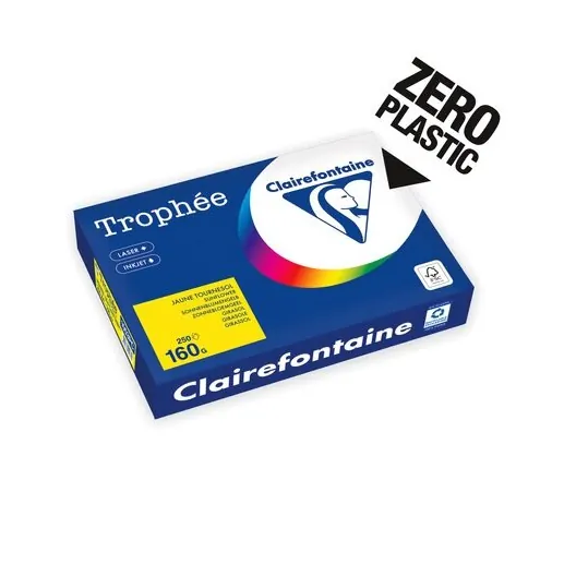 Clairefontaine Trophée Intense A4, Ries 250 Blatt 160g, Verpackung komplett aus Papier - Sonnenblumengelb