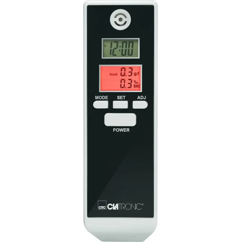 Clatronic® Alkoholtester | Promillemessgerät | 2 digitale LCD-Displays | Anzeige in Promille 0,0–1,9% (rot beleuchtet) | Countdown-Funktion | Automatische Abschaltung | AT 3605 weiß/schwarz