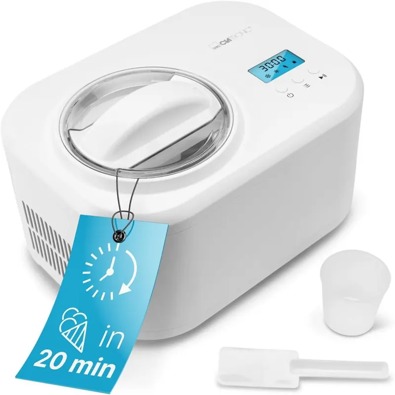 Clatronic® Eismaschine und Joghurtbereiter | Eis in 20 min. | für bis zu 1000ml | Eismaschine mit Kompressor | für Eis & Frozen Joghurt | Inkl. Rezeptvorschläge, Spachtel und Messbecher | ICM 3799