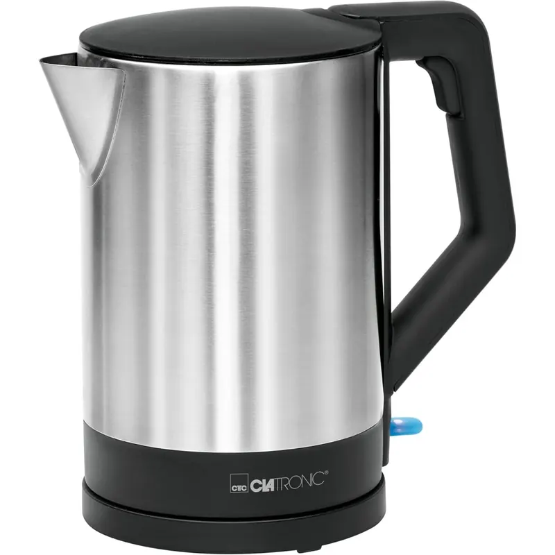Clatronic® Wasserkocher Edelstahl | 1,5 Liter | Einhandbedienung | Edelstahlgehäuse | Kettle | Station mit Kabelaufwicklung | Wasserkocher schwarz | WKS 3692 schwarz