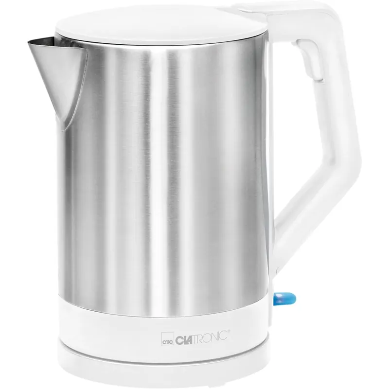 Clatronic® Wasserkocher Edelstahl | 1,5 Liter | Einhandbedienung | Edelstahlgehäuse | Kettle | Station mit Kabelaufwicklung | Wasserkocher weiß | WKS 3692 weiß