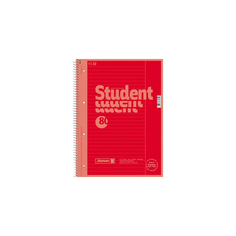 Collegeblock Brunnen Colour Code 67925 - A4 210 x 297 mm rot liniert Lineatur25 10 mm mit Rand 80 Blatt hochweißes Premiumpapier 90 g/m²