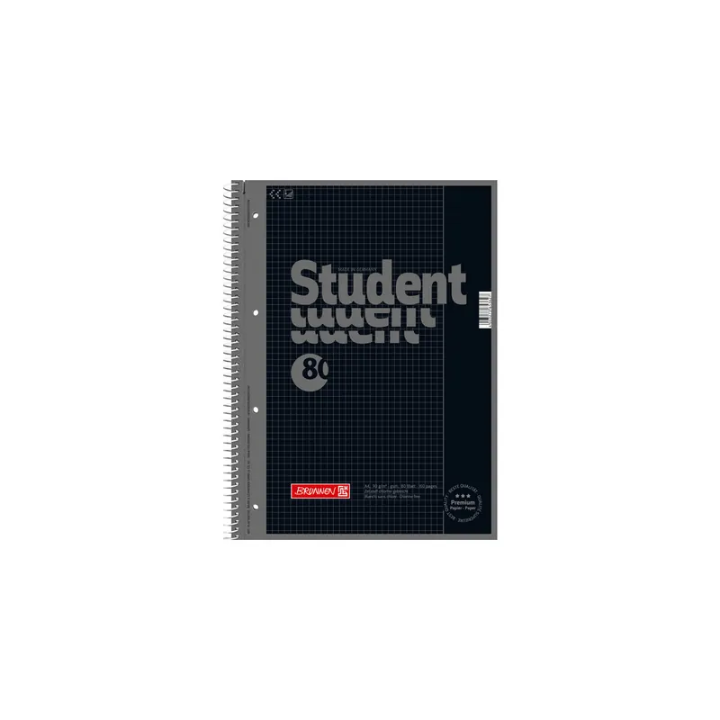 Collegeblock Brunnen Colour Code 67926 - A4 210 x 297 mm onyx kariert Lineatur26 5 x 5 mm mit Rand 80 Blatt hochweißes Premiumpapier 90 g/m²