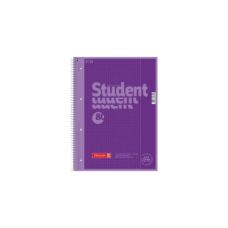 Collegeblock Brunnen Colour Code 67926 - A4 210 x 297 mm purple kariert Lineatur26 5 x 5 mm mit Rand 80 Blatt hochweißes Premiumpapier 90 g/m²