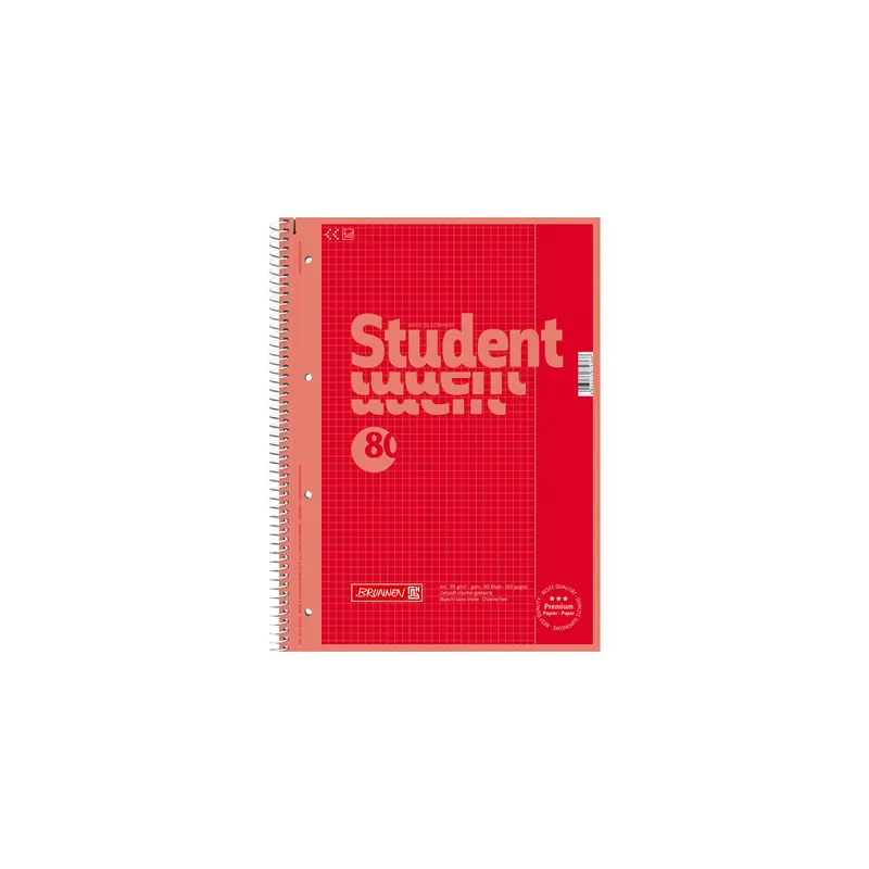 Collegeblock Brunnen Colour Code 67926 - A4 210 x 297 mm red kariert Lineatur26 5 x 5 mm mit Rand 80 Blatt hochweißes Premiumpapier 90 g/m²