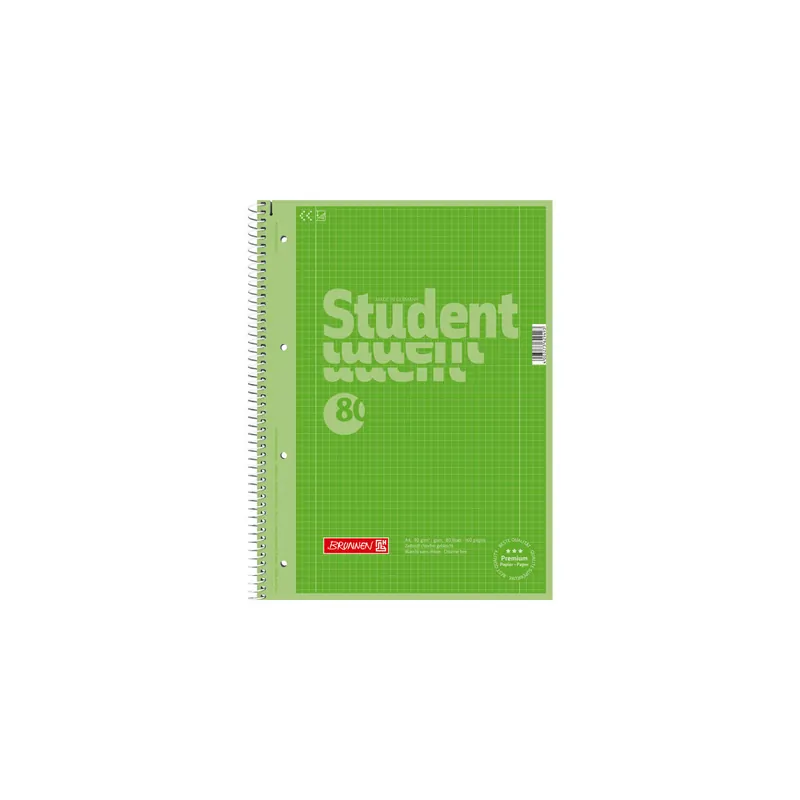 Collegeblock Brunnen Colour Code 67928 - A4 210 x 297 mm green kariert Lineatur28 5 x 5 mm mit Doppelrand 80 Blatt hochweißes Premiumpapier 90 g/m²