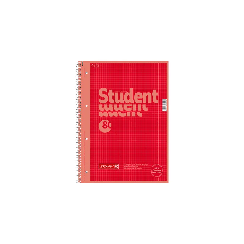 Collegeblock Brunnen Colour Code 67928 - A4 210 x 297 mm red kariert Lineatur28 5 x 5 mm mit Doppelrand 80 Blatt hochweißes Premiumpapier 90 g/m²