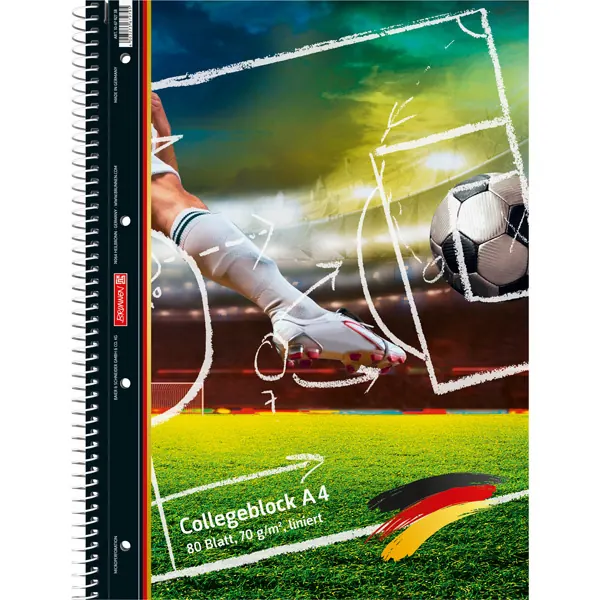 Collegeblock Brunnen Fußball 67927 - A4 210 x 297 mm bunt liniert Lineatur27 10 mm mit Doppelrand 80 Blatt weißes Qualitätspapier 70 g/m²