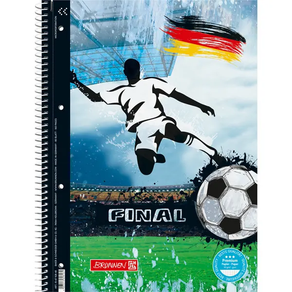 Collegeblock Brunnen Fußball 67928 - A4 210 x 297 mm bunt kariert Lineatur28 5 x 5 mm mit Doppelrand 80 Blatt hochweißes Premiumpapier 90 g/m²