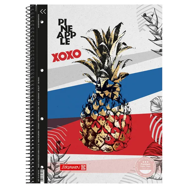 Collegeblock Brunnen Pineapple 67928 - A4 210 x 297 mm kariert Lineatur28 5 x 5 mm mit Doppelrand 80 Blatt hochweißes Premiumpapier 90 g/m²
