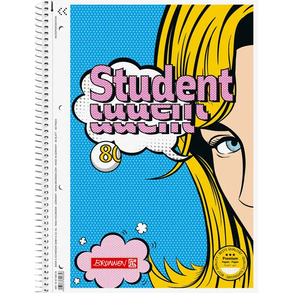 Collegeblock Brunnen Pop Art 67928 - A4 210 x 297 mm kariert Lineatur28 5 x 5 mm mit Doppelrand 80 Blatt hochweißes Premiumpapier 90 g/m²
