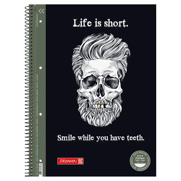 Collegeblock Brunnen Skull 67928 - A4 210 x 297 mm kariert Lineatur28 5 x 5 mm mit Doppelrand 80 Blatt hochweißes Premiumpapier 90 g/m²