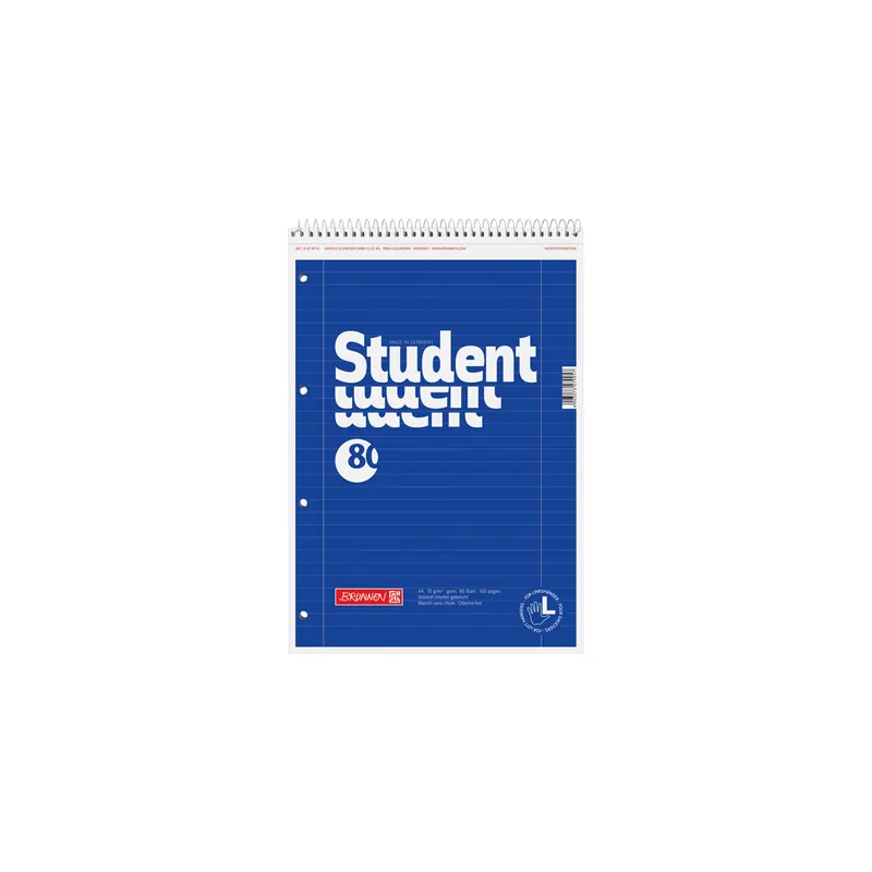 Collegeblock Brunnen Student 6791101 - A4 210 x 297 mm blau liniert Lineatur27 10 mm mit Doppelrand 80 Blatt weißes Qualitätspapier 70 g/m²
