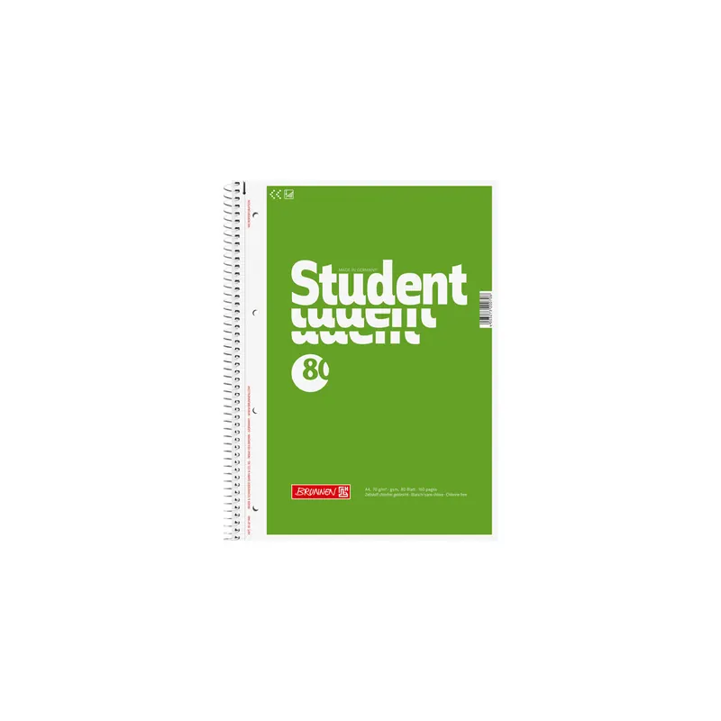 Collegeblock Brunnen Student 67940 - A4 210 x 297 mm grün blanko Lineatur30 perforiert/gelocht 80 Blatt weißes Qualitätspapier 70 g/m²