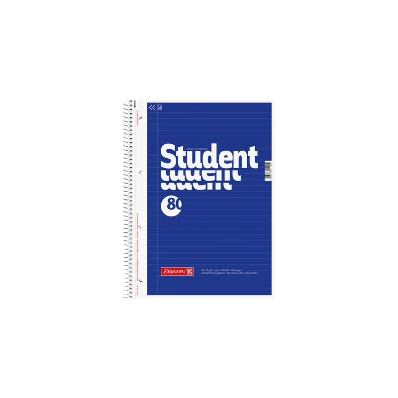 Collegeblock Brunnen Student 67941 - A4 210 x 297 mm blau liniert Lineatur21 mit Schreiblinie 80 Blatt weißes Qualitätspapier 70 g/m²