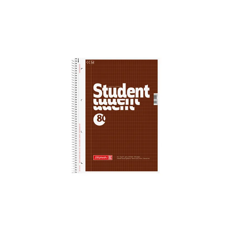 Collegeblock Brunnen Student 67943 - A4 210 x 297 mm braun rautiert Lineatur23 5 x 7 mm 80 Blatt weißes Qualitätspapier 70 g/m²