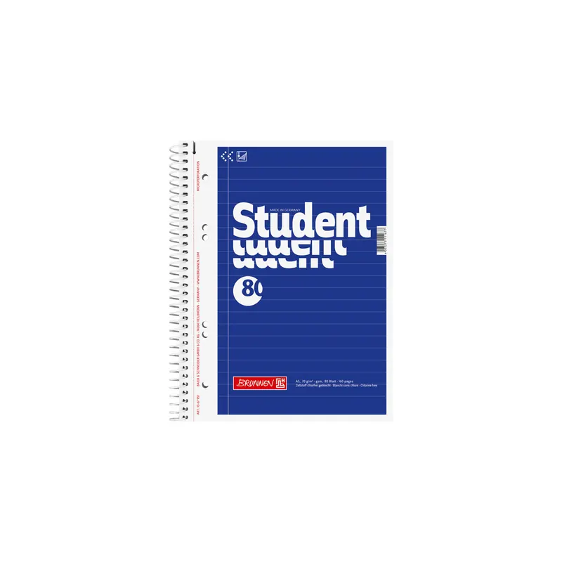 Collegeblock Brunnen Student 67951 - A5 148 x 210 mm blau liniert Lineatur04 mit Schreiblinie 80 Blatt weißes Qualitätspapier 70 g/m²