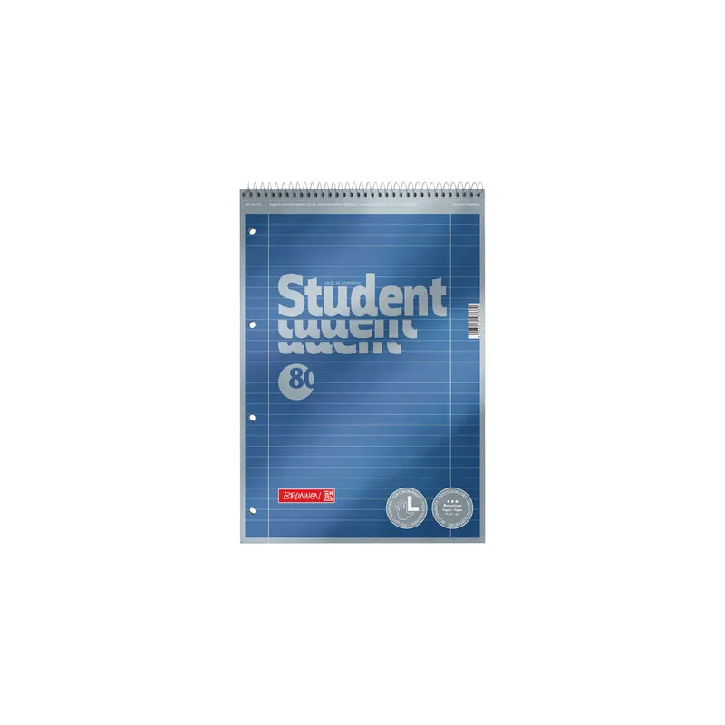 Collegeblock Brunnen Student Premium 67111 - A4 210 x 297 mm blau liniert Lineatur27 10 mm mit Doppelrand 80 Blatt hochweißes Premiumpapier 90 g/m²