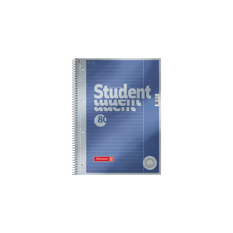 Collegeblock Brunnen Student Premium 67125 - A4 210 x 297 mm blau liniert Lineatur25 10 mm mit Rand 80 Blatt hochweißes Premiumpapier 90 g/m²