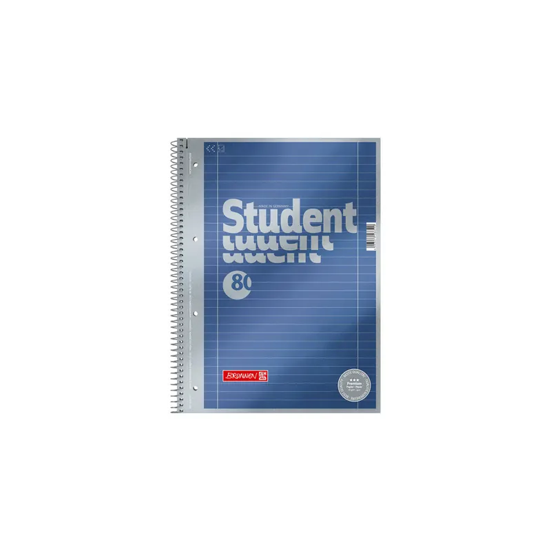 Collegeblock Brunnen Student Premium 67127 - A4 210 x 297 mm blau liniert Lineatur27 10 mm mit Doppelrand 80 Blatt hochweißes Premiumpapier 90 g/m²
