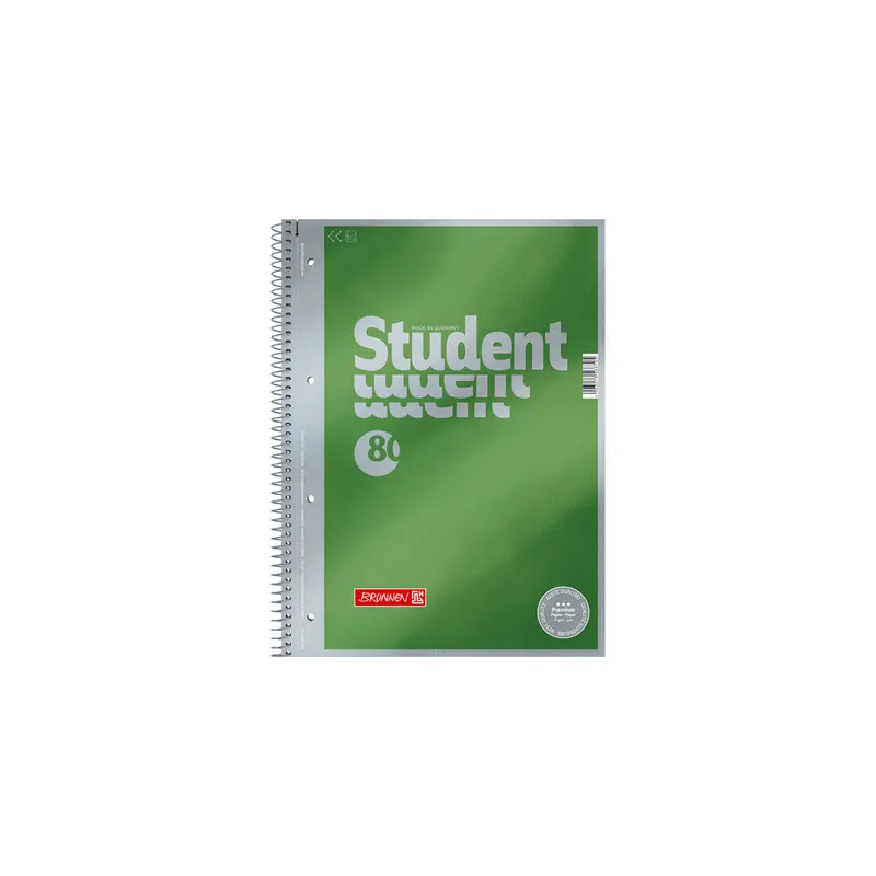 Collegeblock Brunnen Student Premium 67140 - A4 210 x 297 mm grün blanko Lineatur30 perforiert/gelocht 80 Blatt hochweißes Premiumpapier 90 g/m²