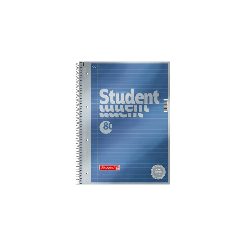 Collegeblock Brunnen Student Premium 67141 - A4 210 x 297 mm blau liniert Lineatur21 mit Schreiblinie 80 Blatt hochweißes Premiumpapier 90 g/m²