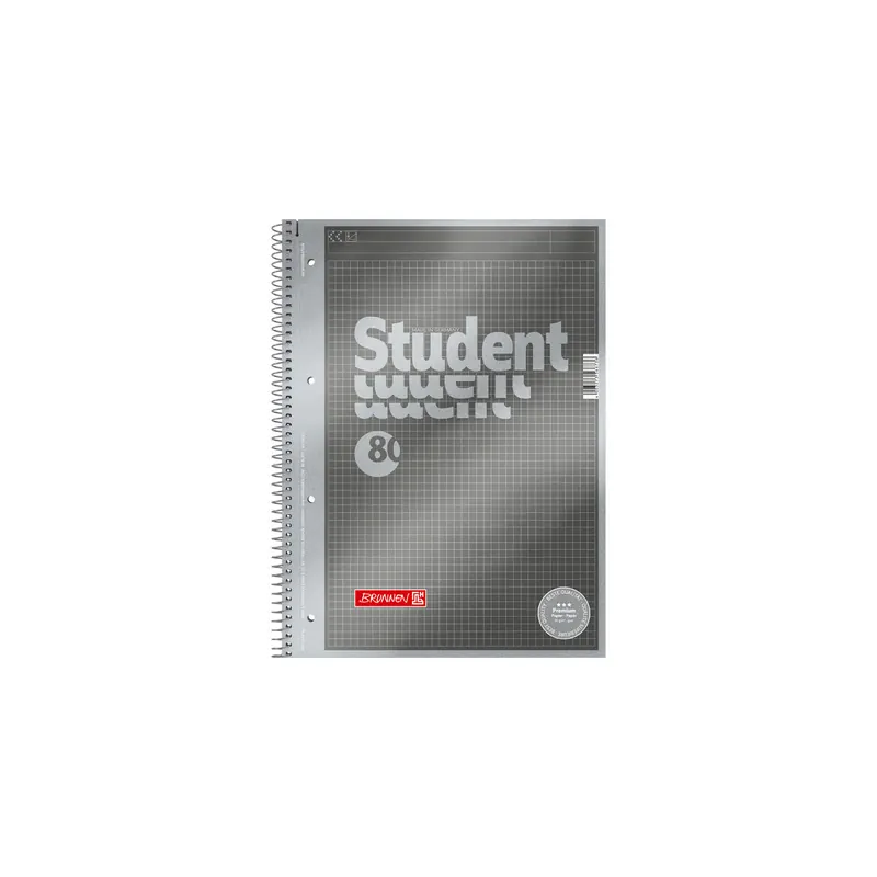 Collegeblock Brunnen Student Premium 67145 - A4 210 x 297 mm grau Protokolllineatur 80 Blatt hochweißes Premiumpapier 90 g/m²