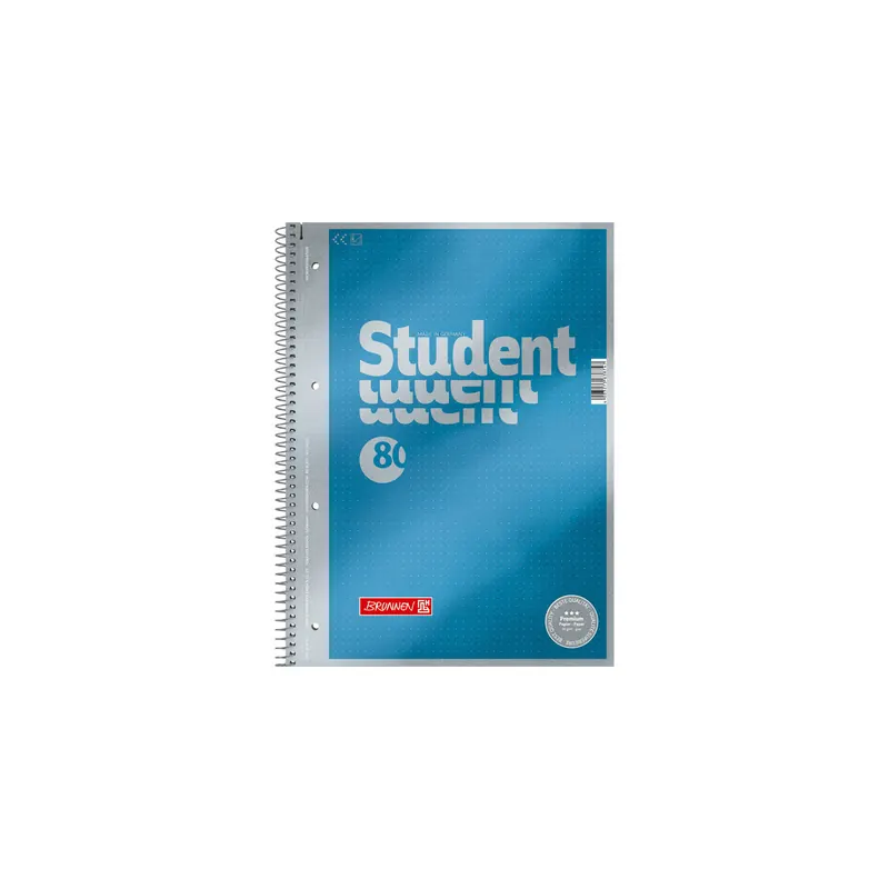 Collegeblock Brunnen Student Premium 67147 - A4 210 x 297 mm blau Punktlineatur 80 Blatt hochweißes Premiumpapier 90 g/m²