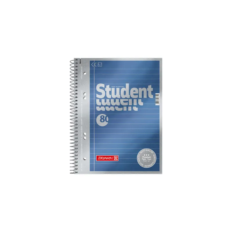 Collegeblock Brunnen Student Premium 67151 - A5 148 x 210 mm blau liniert Lineatur04 mit Schreiblinie 80 Blatt hochweißes Premiumpapier 90 g/m²