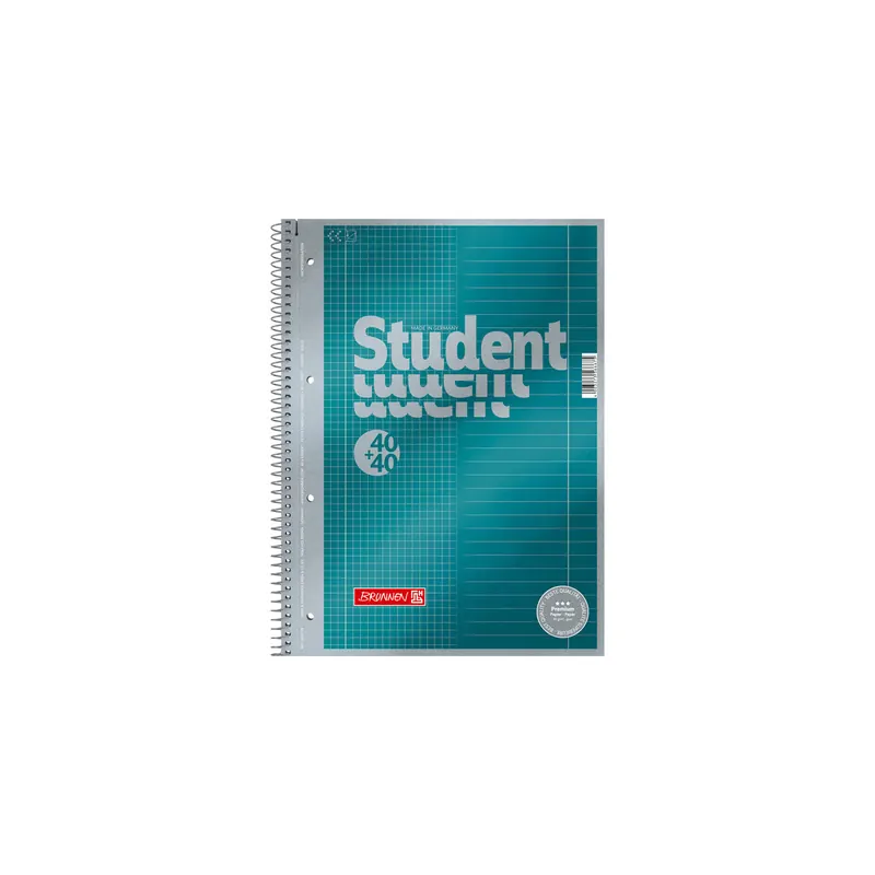 Collegeblock Brunnen Student Premium 67174 - A4 210 x 297 mm türkis liniert/kariert Lineatur21/Lineatur22 80 Blatt hochweißes Premiumpapier 90 g/m²