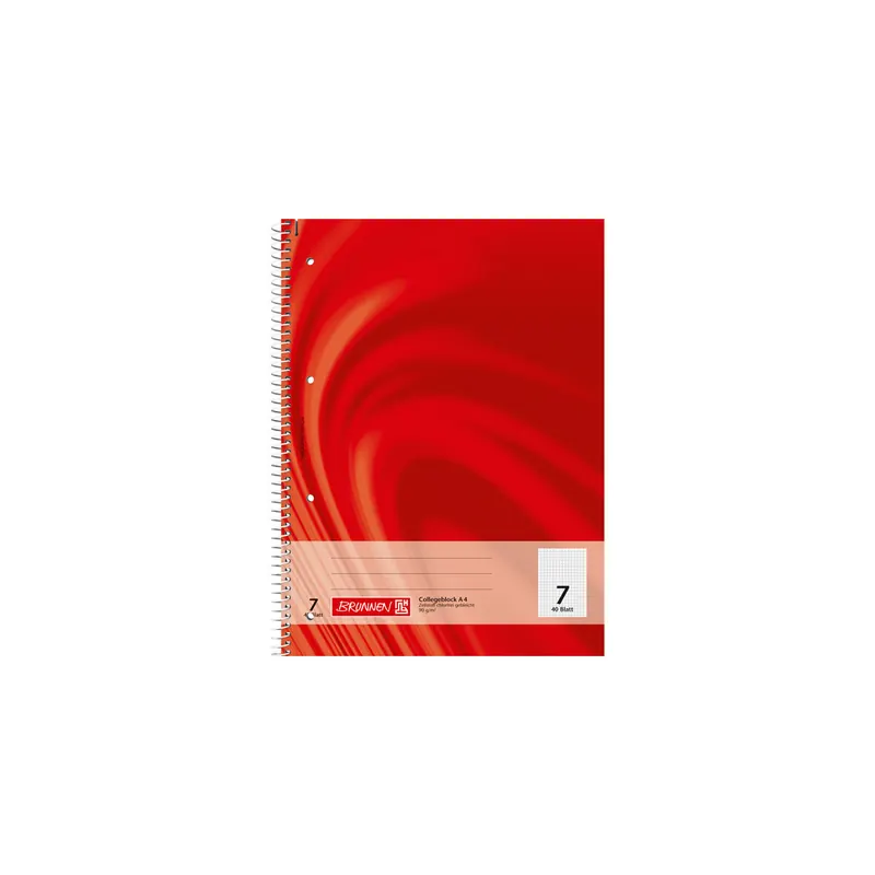 Collegeblock Brunnen Vivendi 67207 - A4 210 x 297 mm rot kariert Lineatur07 7 x 7 mm 40 Blatt hochweißes Premiumpapier 90 g/m²