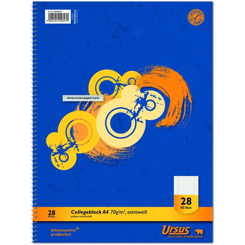 Collegeblock Staufen Style 040480025 - A4 210 x 297 mm blau kariert Lineatur28 5 x 5 mm mit Doppelrand 80 Blatt klimaneutral weißes Qualitätspapier 70 g/m²