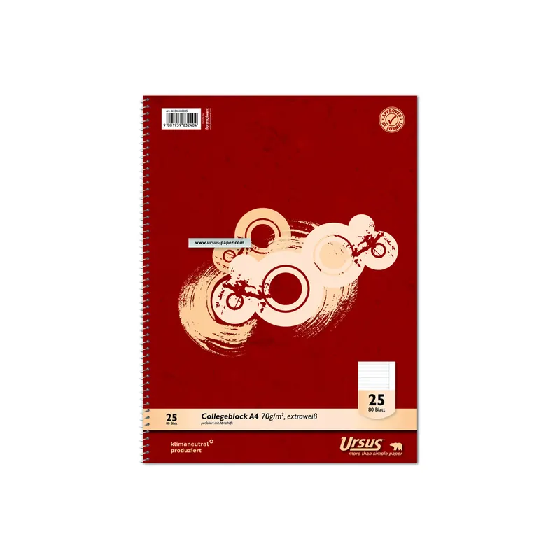 Collegeblock Staufen Style 040480035 - A4 210 x 297 mm rot liniert Lineatur25 10 mm mit Rand 80 Blatt klimaneutral weißes Qualitätspapier 70 g/m²