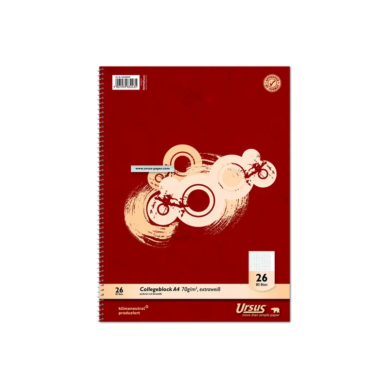 Collegeblock Staufen Style 040480040 - A4 210 x 297 mm rot kariert Lineatur26 5 x 5 mm mit Rand 80 Blatt klimaneutral weißes Qualitätspapier 70 g/m²