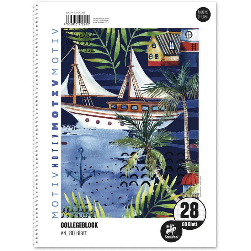Collegeblock Staufen Style 734047228 - A4 210 x 297 mm Motive sortiert kariert Lineatur28 5 x 5 mm mit Doppelrand 80 Blatt klimaneutral weißes Qualitätspapier 70 g/m²