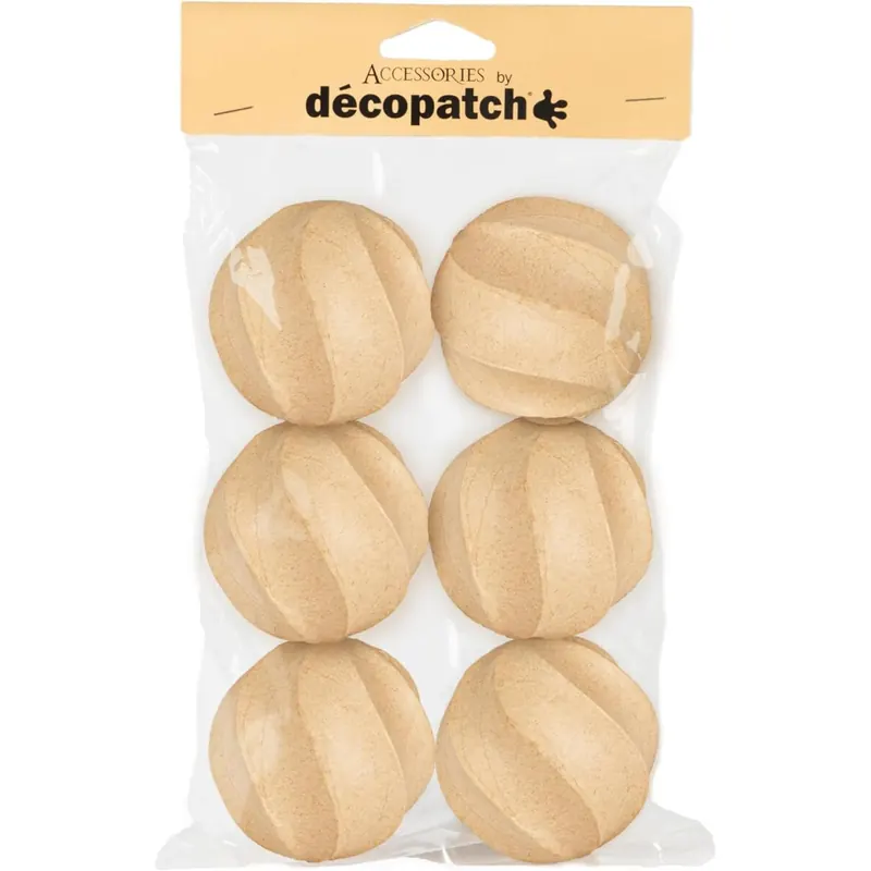 Décopatch NO064C - Packung mit 6 gedrehten Kugeln aus Karton, zum Aufhängen, 7,5x13,5x21 cm, ideal für Weihnachtsdeko, Kartonbraun, 1 Pack
