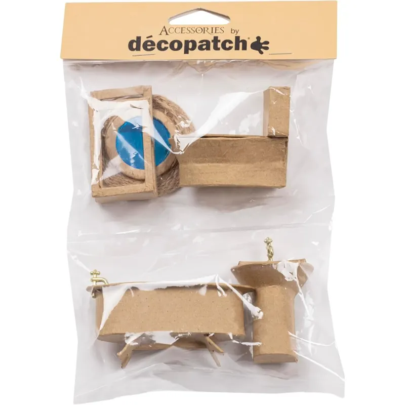 Decopatch, Pappmaché, 6 Miniaturen sortiert, Badezimmer, 15,5x4,5x33 cm - Kartonbraun