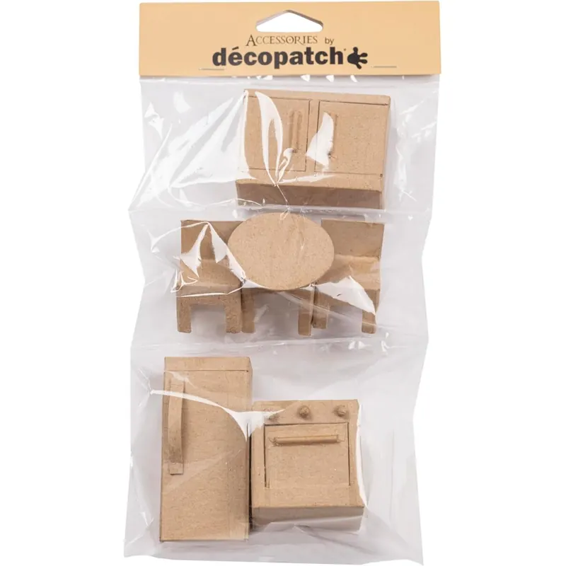 Decopatch, Pappmaché, 6 Miniaturen sortiert, Küche, 15,5x5,5x30 cm - Kartonbraun