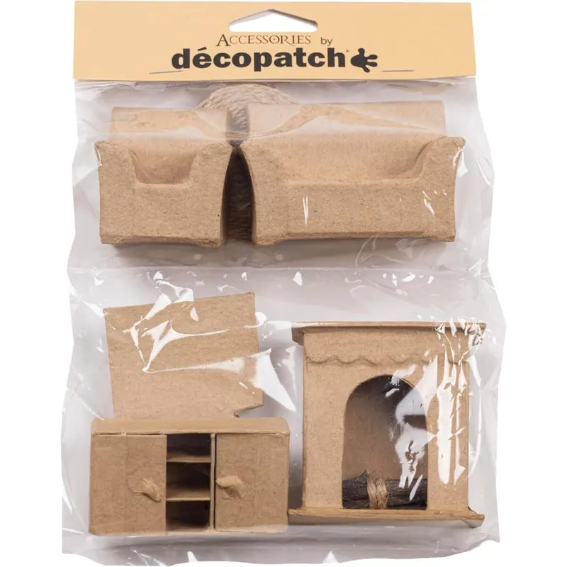 Decopatch, Pappmaché, 6 Miniaturen sortiert, Wohnzimmer, 20x4,5x23 cm - Kartonbraun