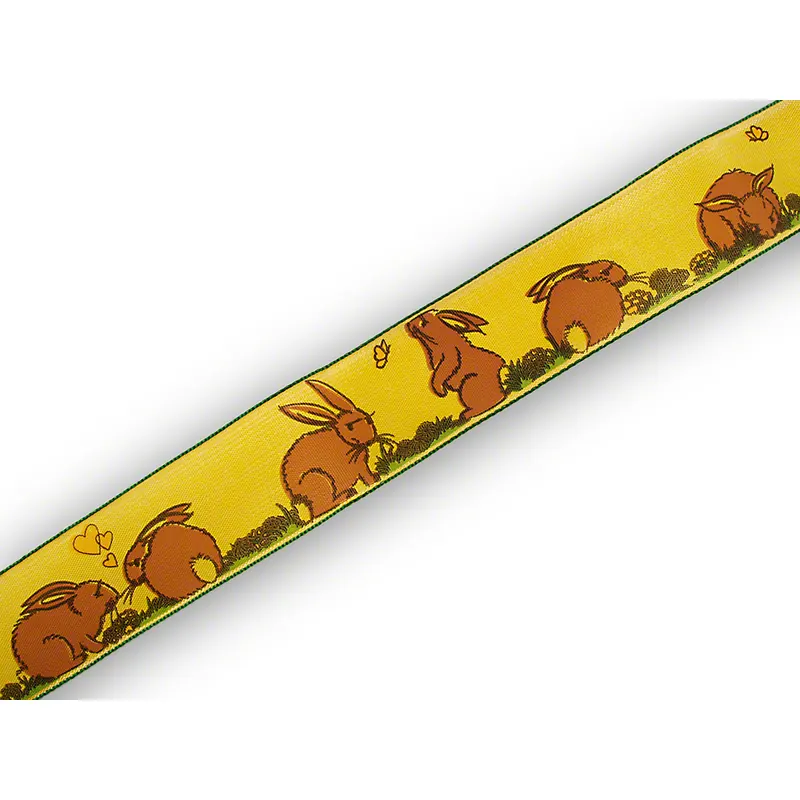 Dekoband mit Drahtkante Ostern, Motiv "Hase", 25 m, Pecotex